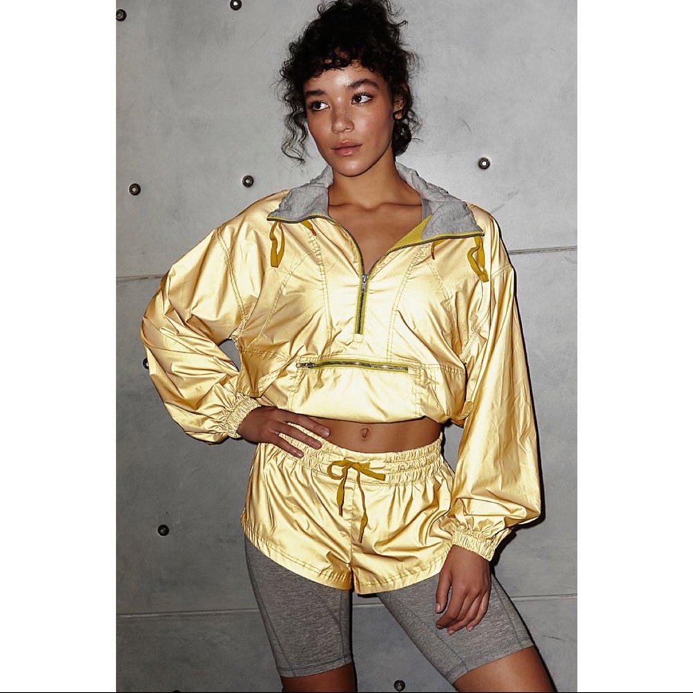 NWT Free People Movement Moonlight Gold Reflective Jacket M